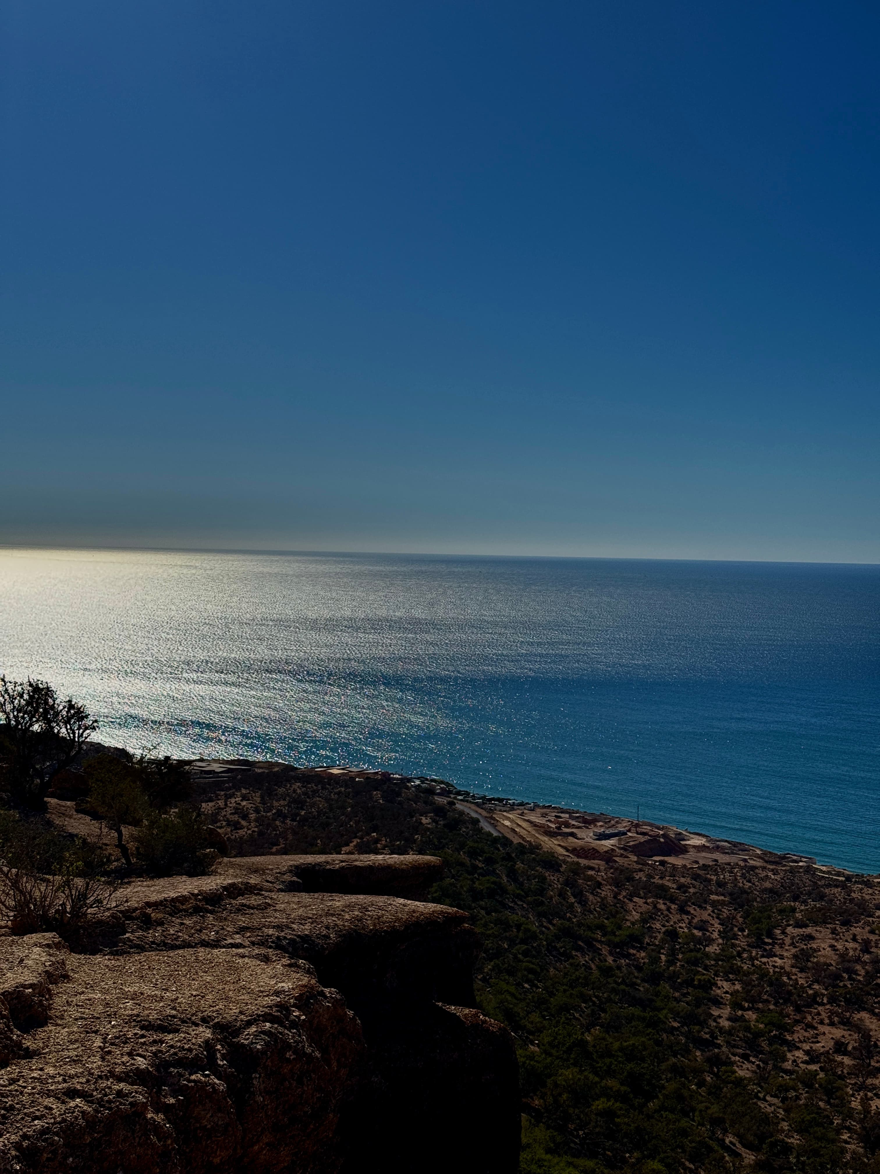 Sunlit horizon over the Atlantic Ocean along the Moroccan coast